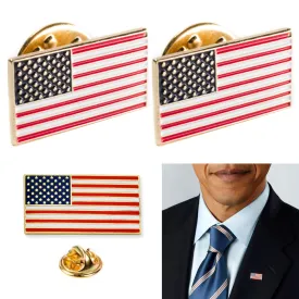 2 Pc American Flag Lapel Pin Hat Tie Tack Badge Pinback Vote Gold
