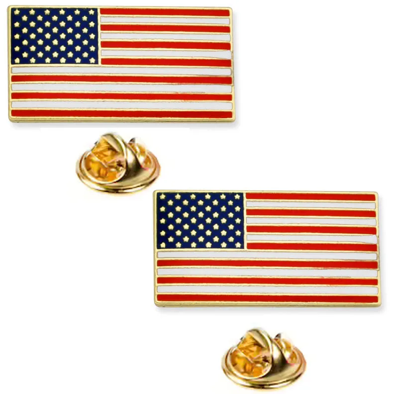 2 Pc American Flag Lapel Pin Hat Tie Tack Badge Pinback Vote Gold