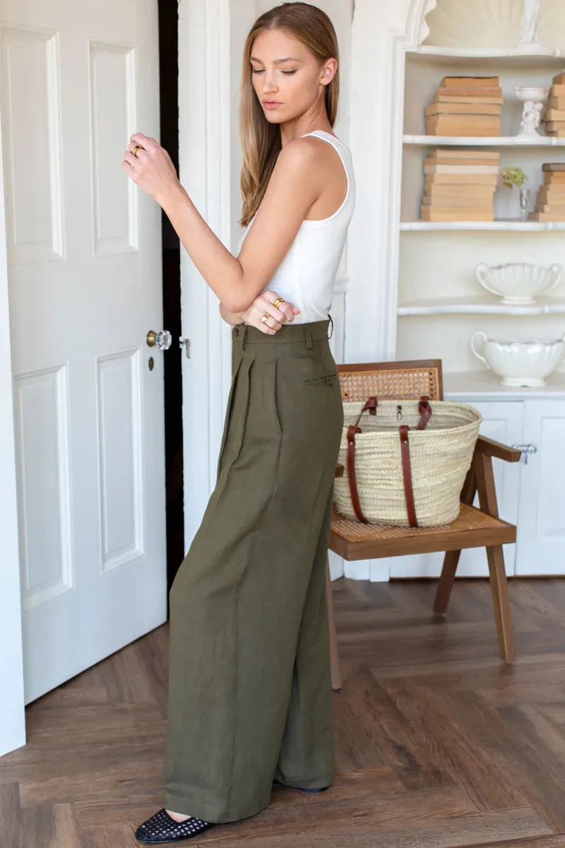 Atelier Pleated Pant in Martini Olive - Emerson Fry