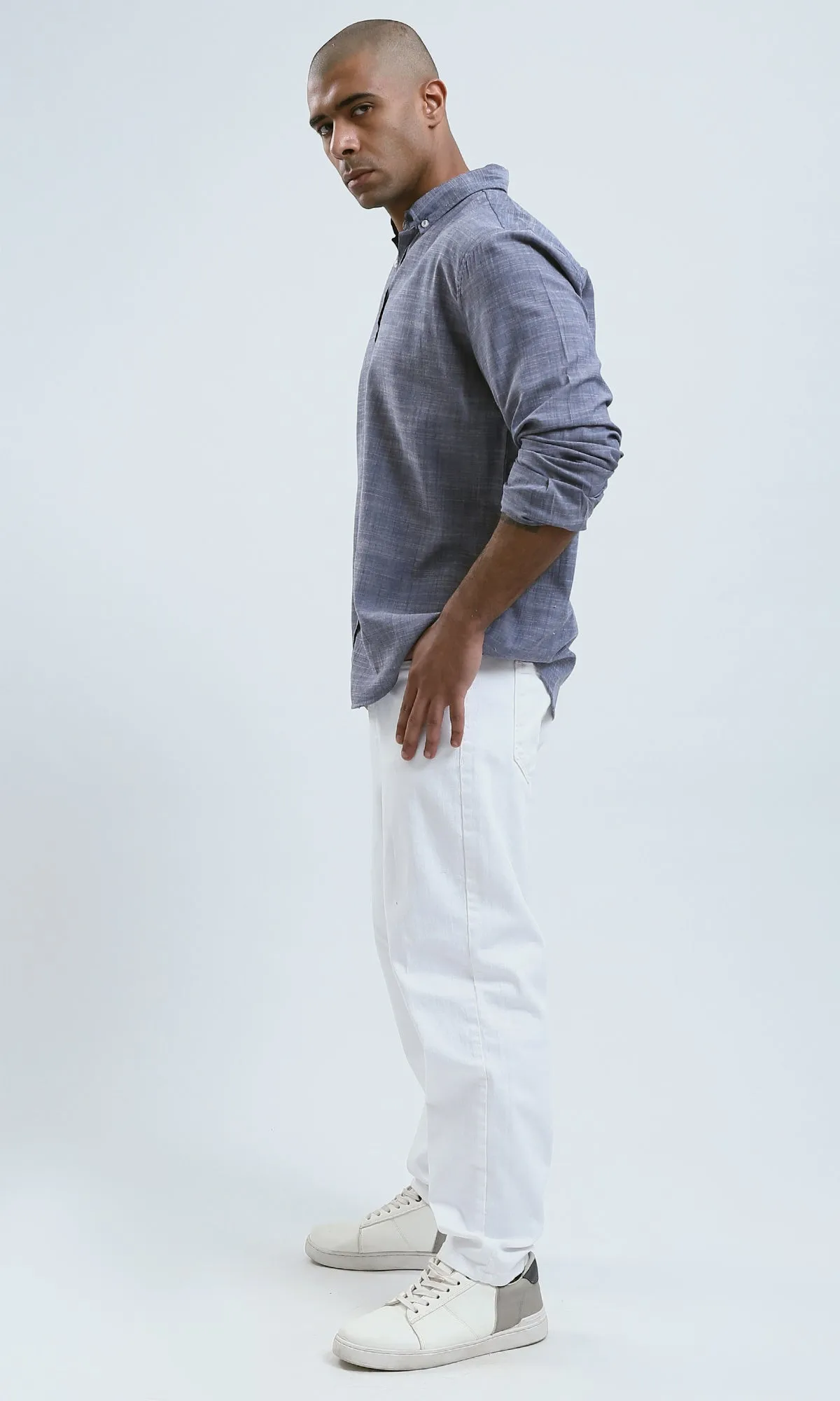 O190119 - Light Blue Solid Casual Long Sleeves Shirt