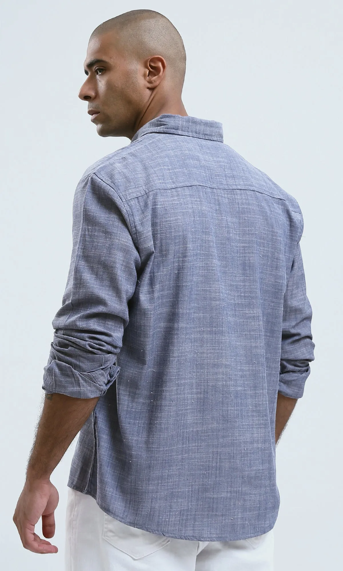 O190119 - Light Blue Solid Casual Long Sleeves Shirt