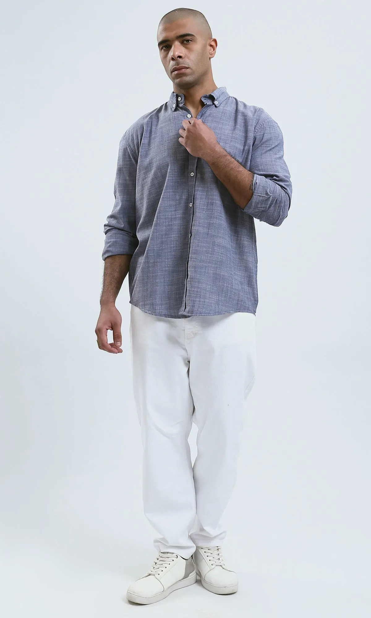 O190119 - Light Blue Solid Casual Long Sleeves Shirt