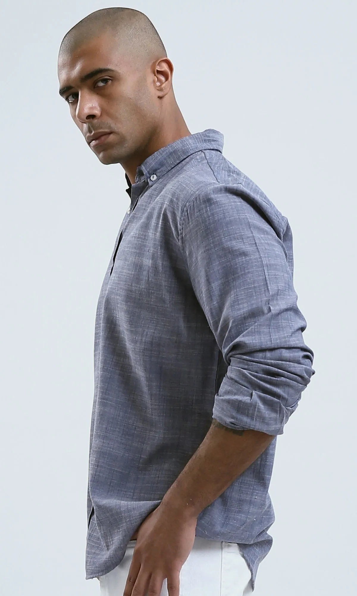 O190119 - Light Blue Solid Casual Long Sleeves Shirt