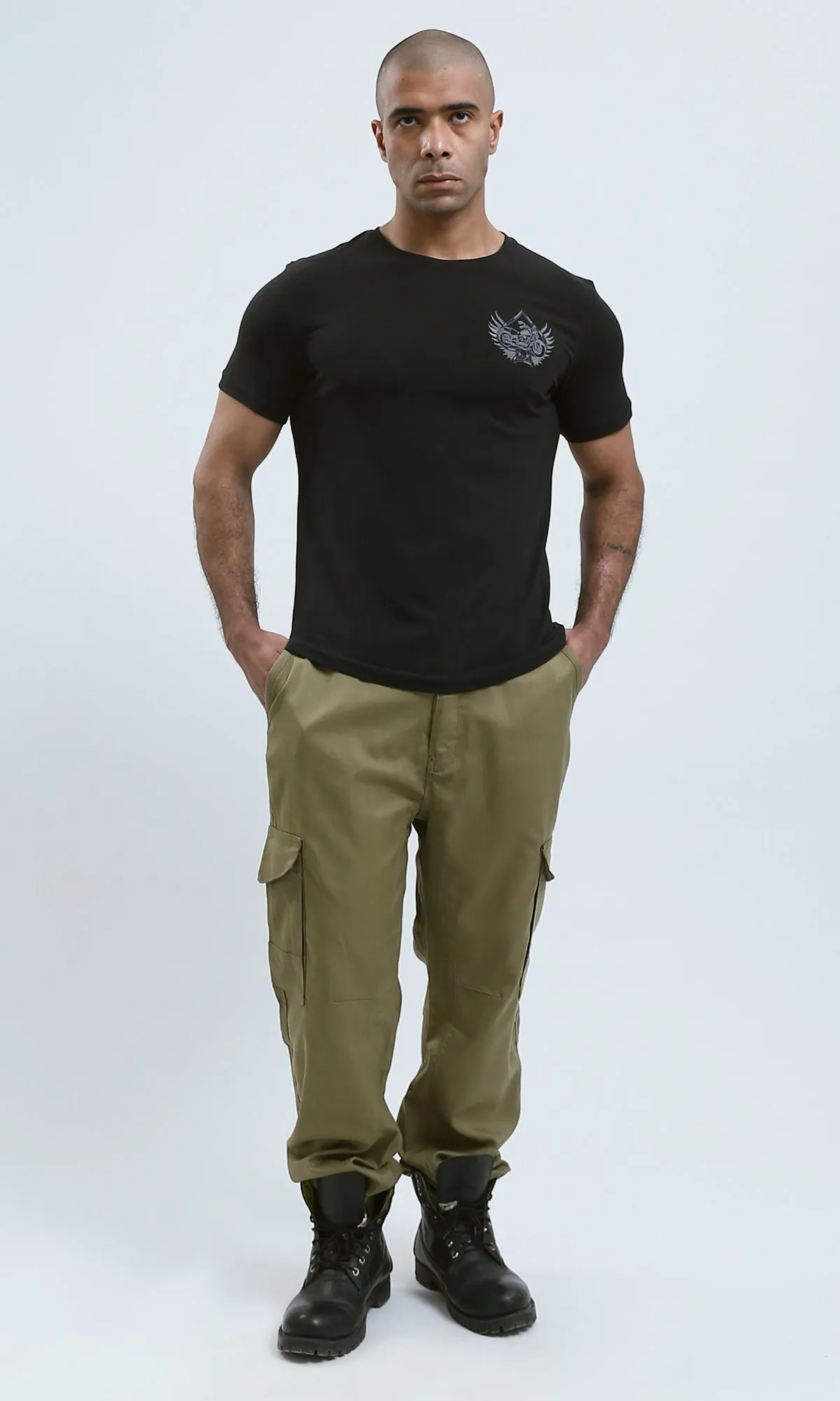O190167 Slip On Regular Fit Printed "Motorcycle" Black Tee