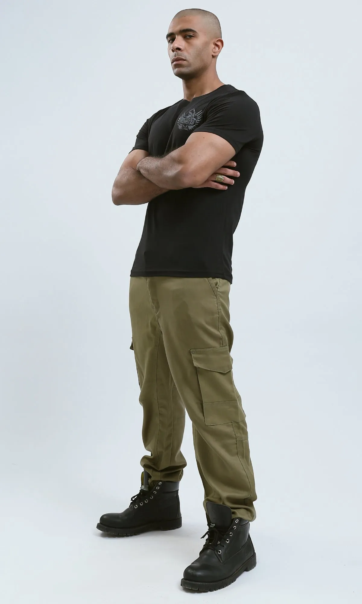 O190167 Slip On Regular Fit Printed "Motorcycle" Black Tee