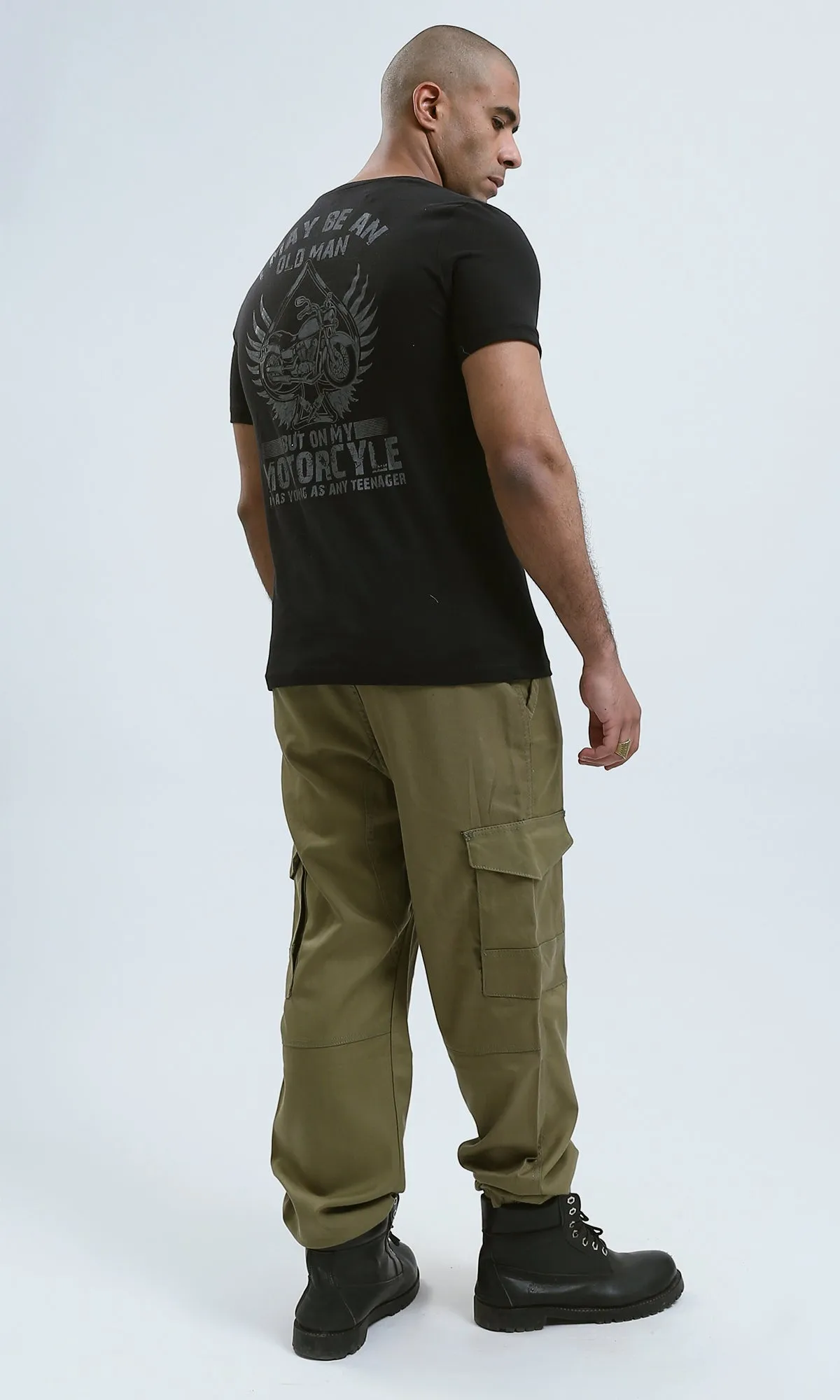 O190167 Slip On Regular Fit Printed "Motorcycle" Black Tee