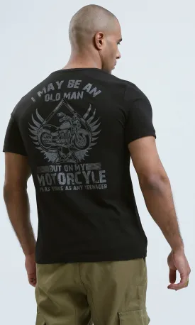 O190167 Slip On Regular Fit Printed "Motorcycle" Black Tee