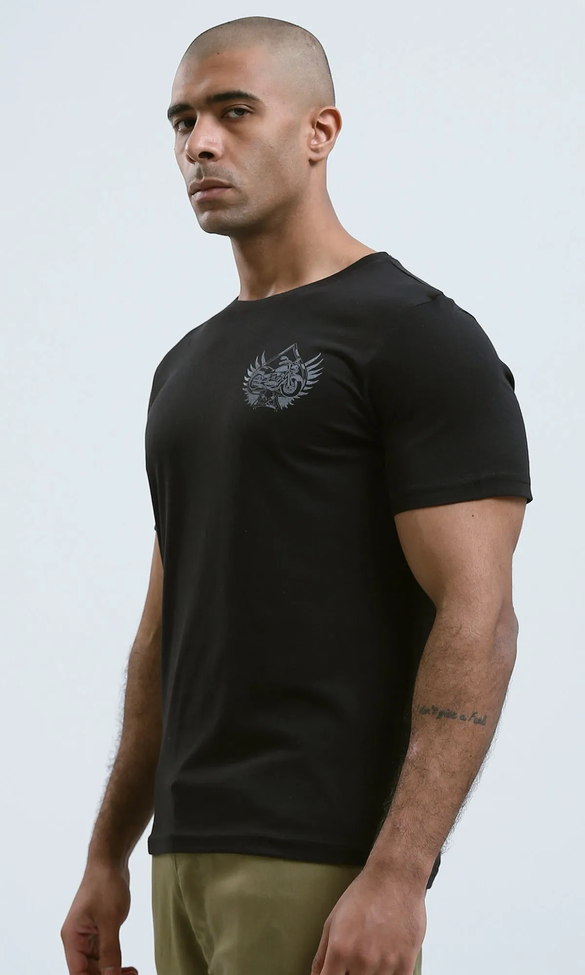 O190167 Slip On Regular Fit Printed "Motorcycle" Black Tee