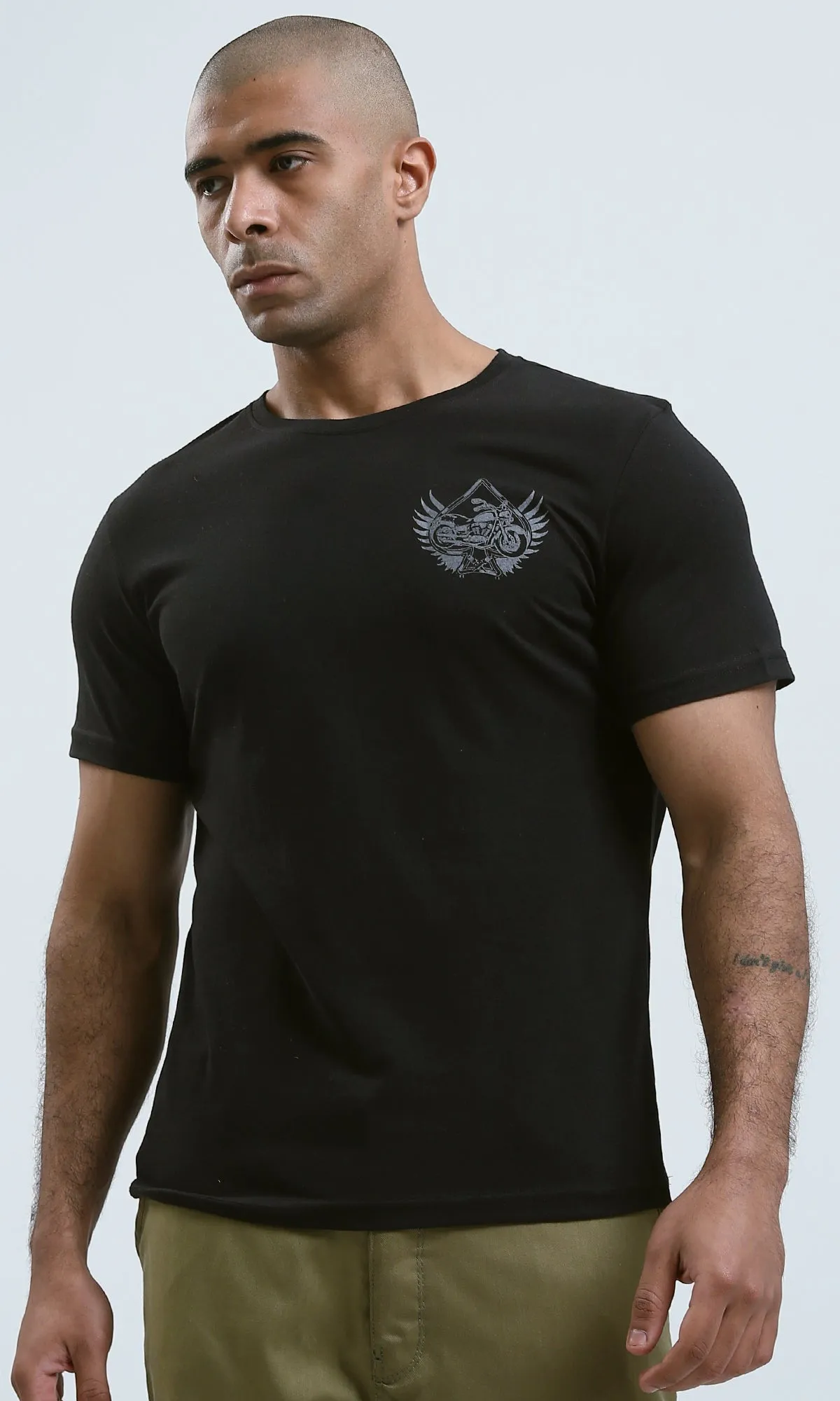 O190167 Slip On Regular Fit Printed "Motorcycle" Black Tee