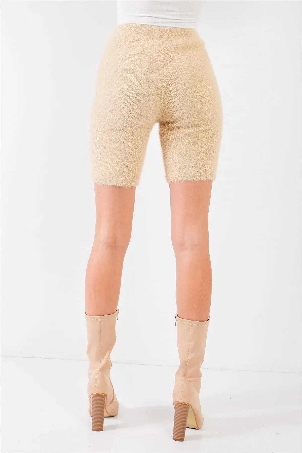 Oatmeal Beige Knit High Waist Stretchy Warm Fuzzy Biker Shorts /2-2-1