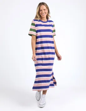 Ribbon Tee Dress - Pink / Blue Stripe