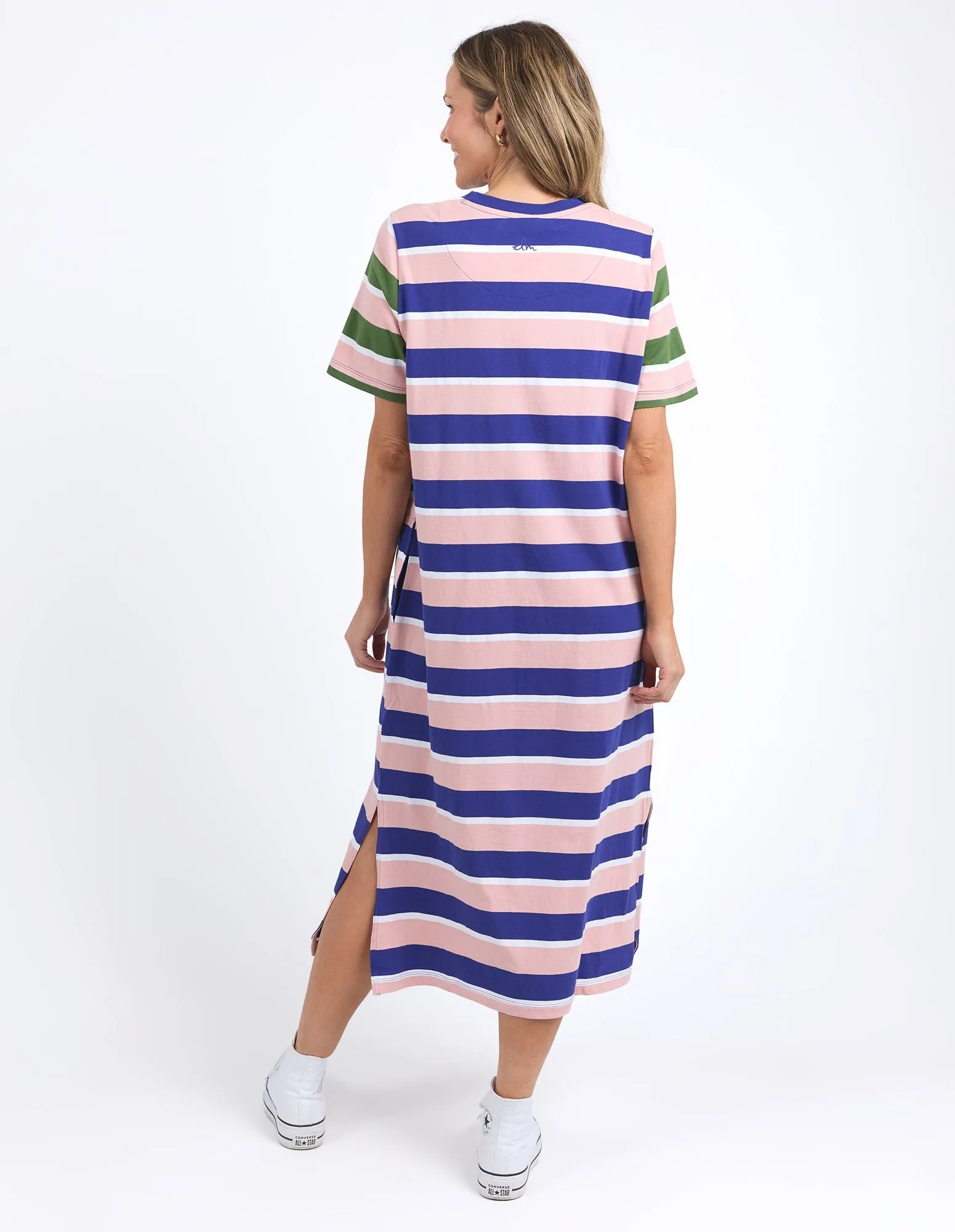 Ribbon Tee Dress - Pink / Blue Stripe
